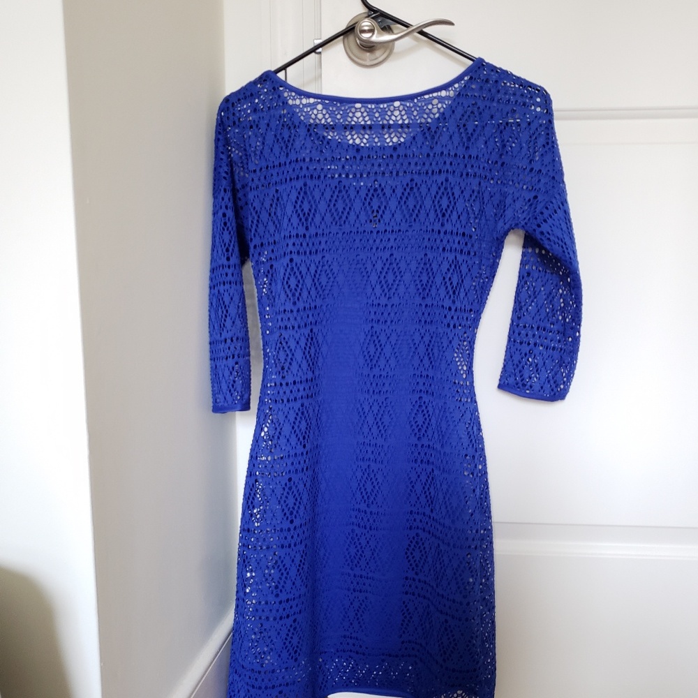Express Blue Geometric Lace Dress XS